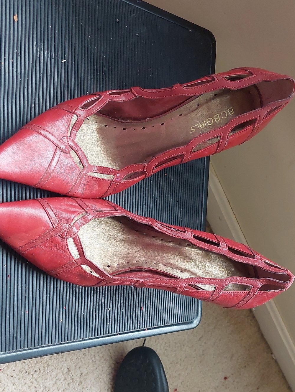 BCBGirls Red Pointed Leather Cutout Flats